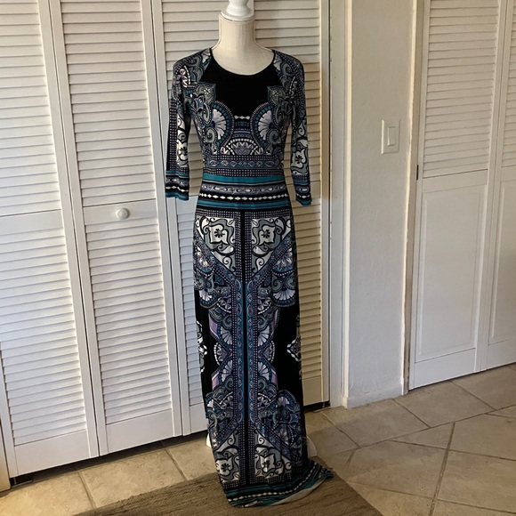 Hale Bob Dresses & Skirts - Hale Bob Black Maxi Dress with Blue, Lavender ,and White Paisley Motif Size S